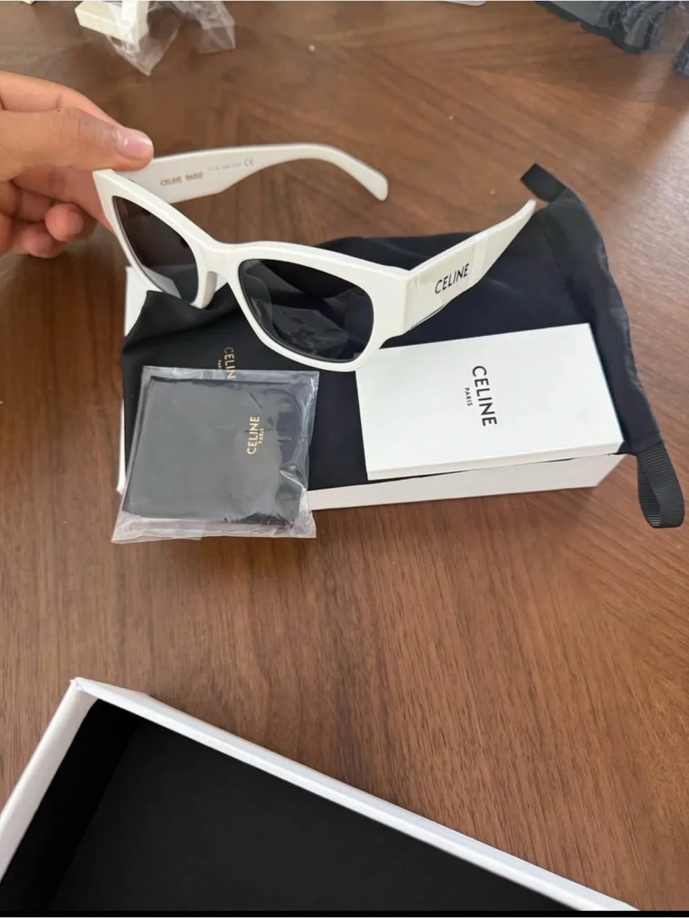 Celine White Cat-Eye Sunglasses with Dark Lenses